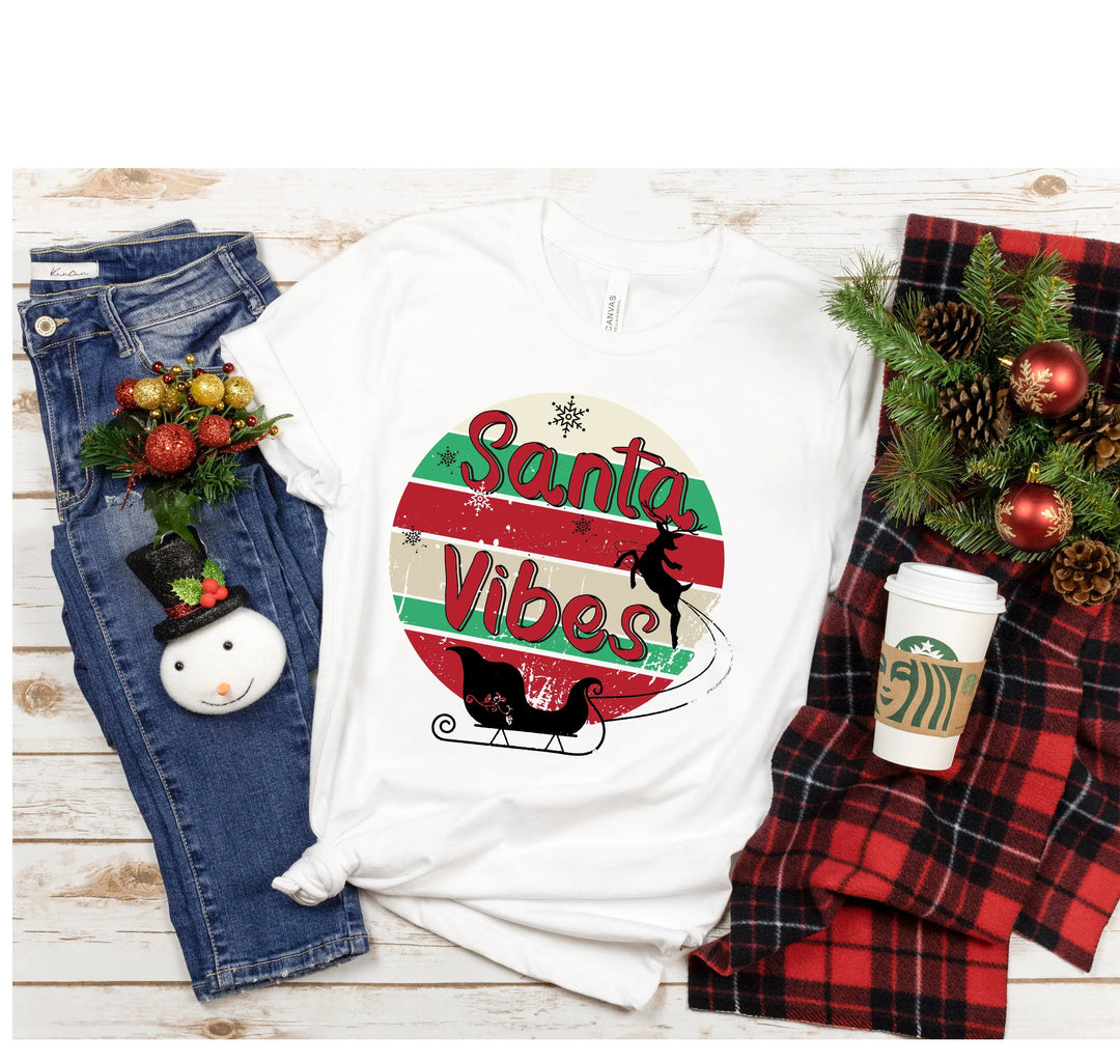 Funny Christmas Shirt | Santa Vibes Retro Santa Claus Tee Cypress DTF