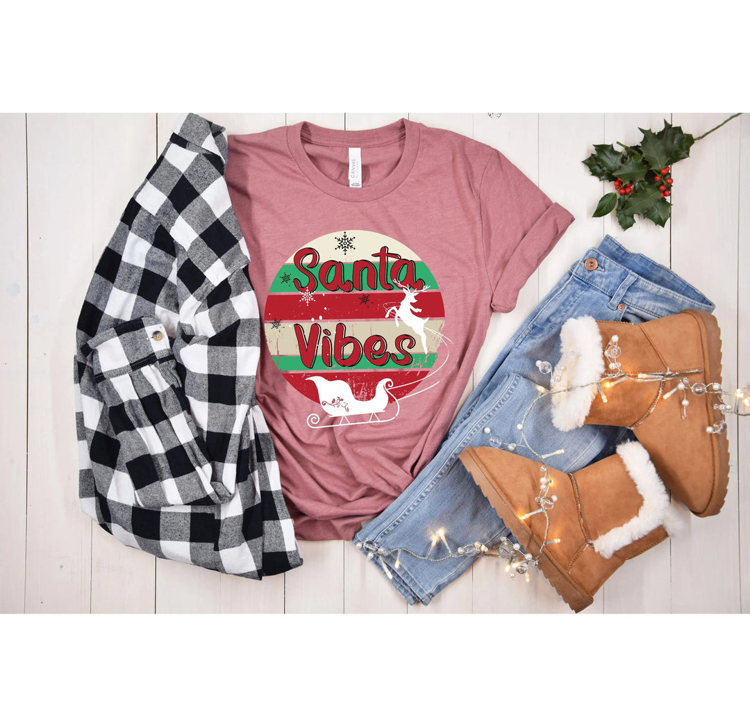 Funny Christmas Shirt | Santa Vibes Retro Santa Claus Tee Cypress DTF