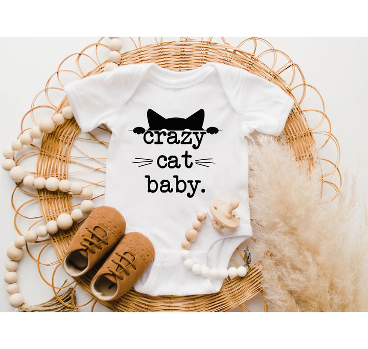 Funny Crazy Cat Baby Bodysuit - Hipster Kitten Newborn Gift Cypress DTF