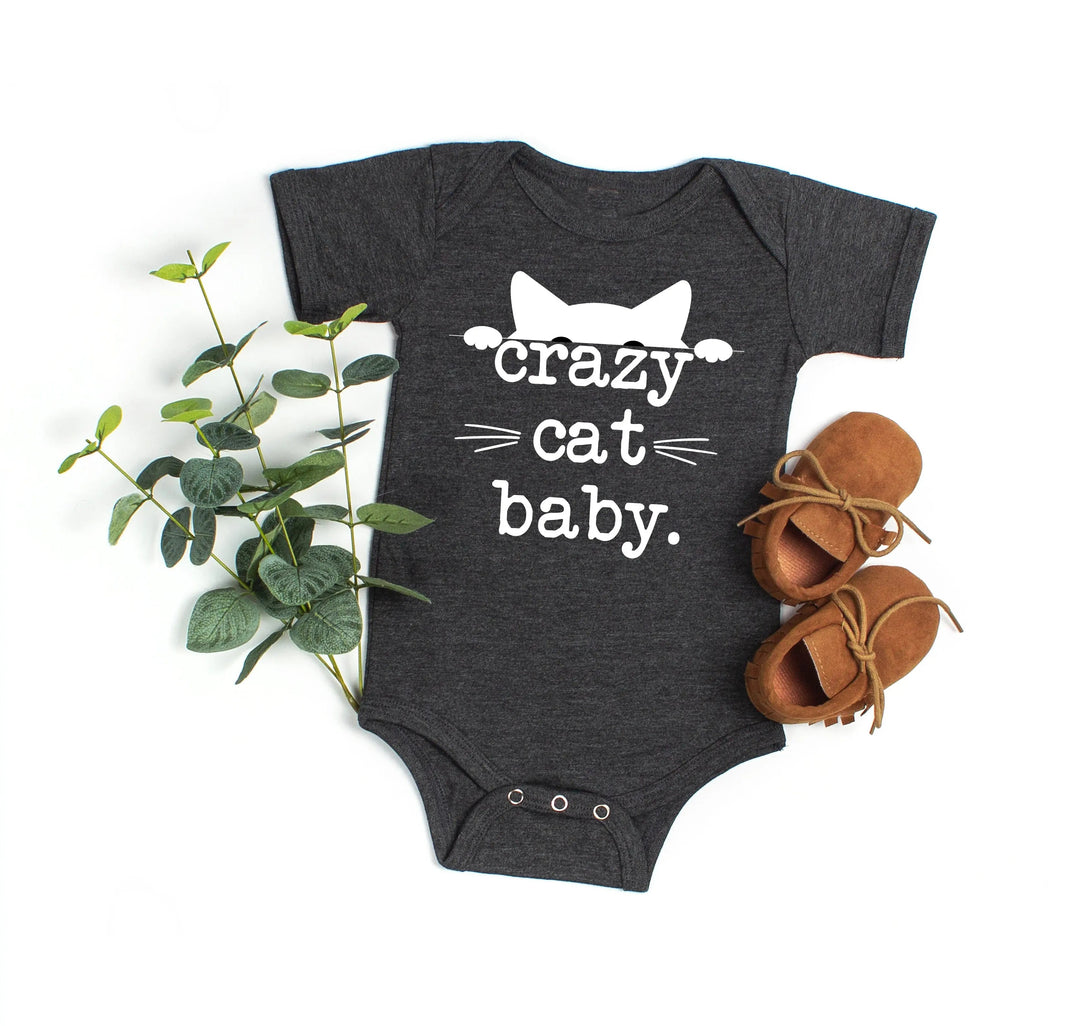 Funny Crazy Cat Baby Bodysuit - Hipster Kitten Newborn Gift Cypress DTF