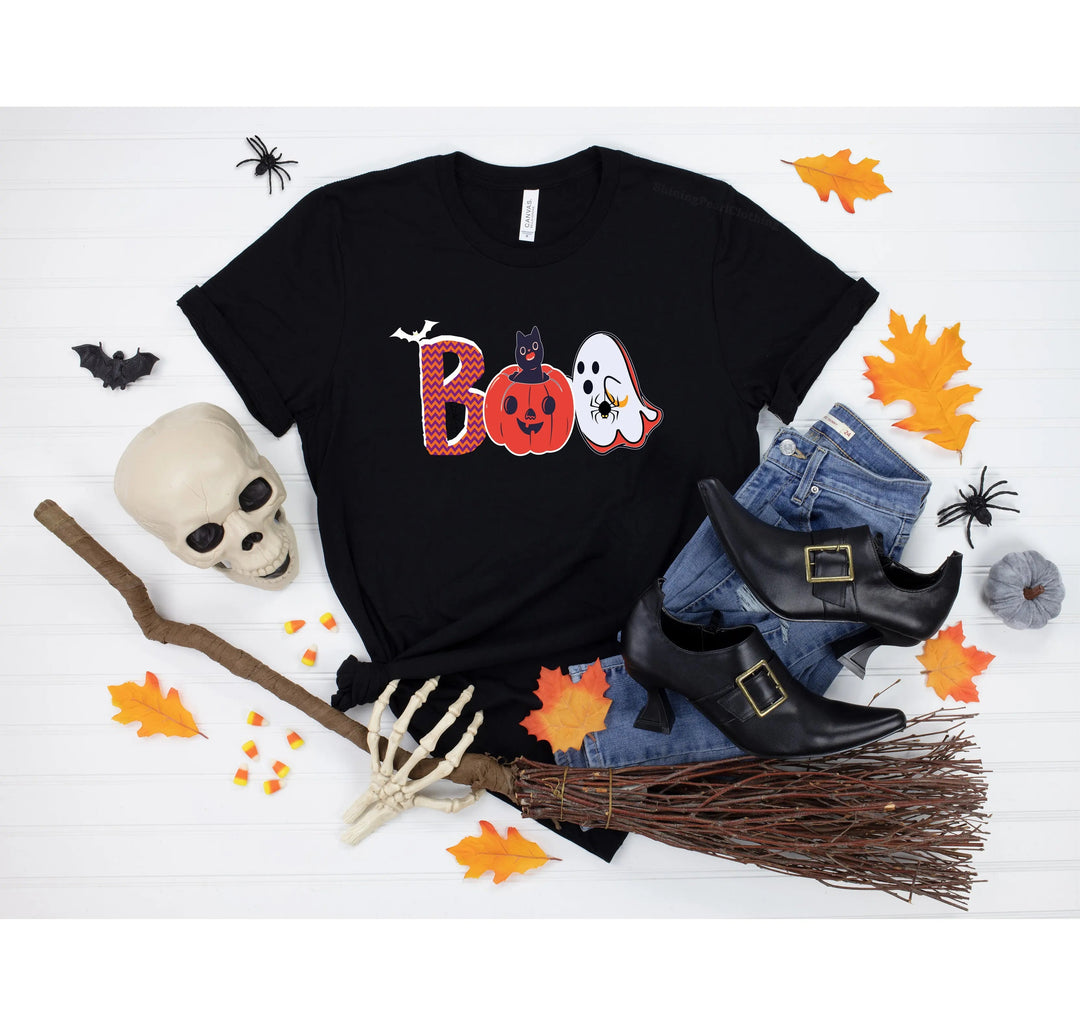Halloween Boo Shirt – Cute Ghost & Cat Halloween Party Costume Tee Cypress DTF