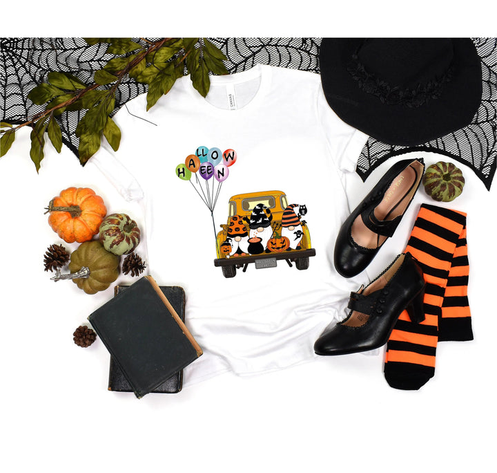 Halloween Gnomes in Truck Shirt – Vintage Pumpkins & Bat Costume Tee Cypress DTF