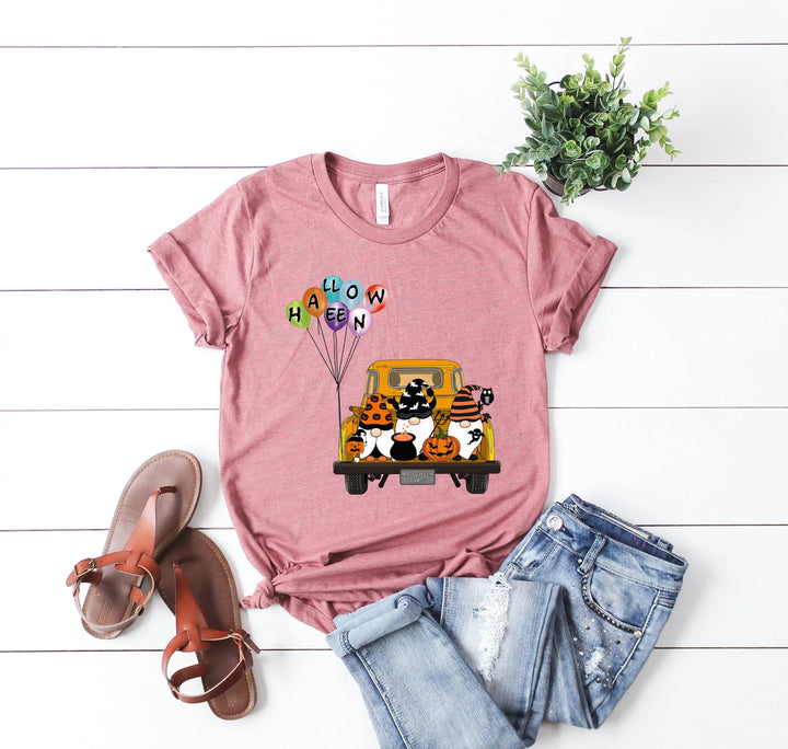 Halloween Gnomes in Truck Shirt – Vintage Pumpkins & Bat Costume Tee Cypress DTF