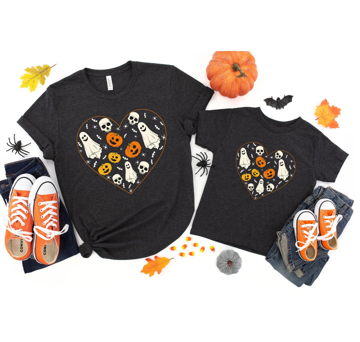 Halloween Heart Toddler Shirt | Cute Ghost & Pumpkin | Funny Fall Costume Tee Cypress DTF