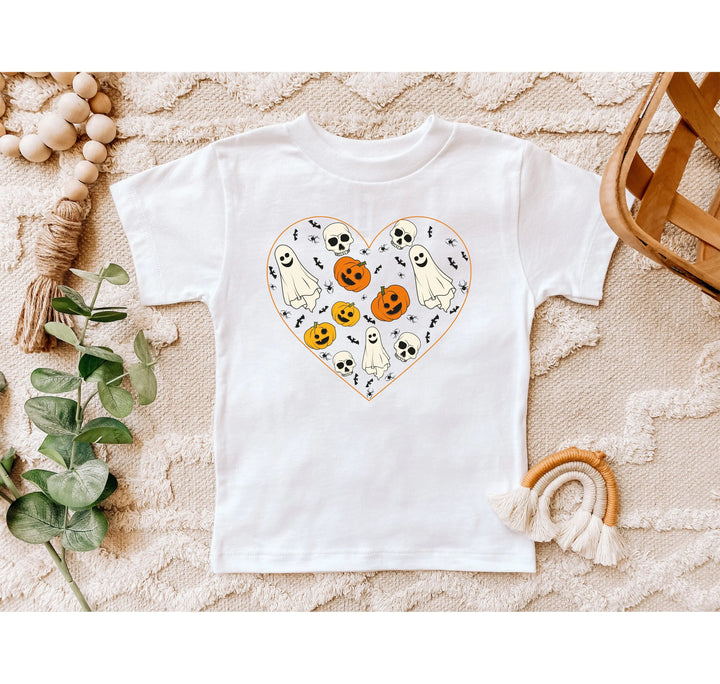 Halloween Heart Toddler Shirt | Cute Ghost & Pumpkin | Funny Fall Costume Tee Cypress DTF