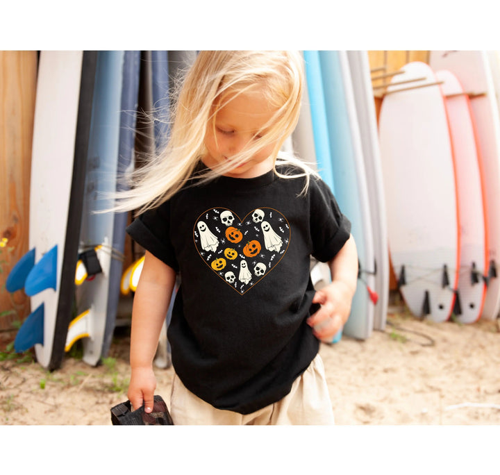Halloween Heart Toddler Shirt | Cute Ghost & Pumpkin | Funny Fall Costume Tee Cypress DTF