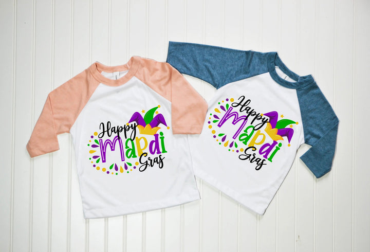 Happy Mardi Gras Beads Fun Unisex Tee Raglan shirt, Mardi Gras Raglan, New Orleans Tee, Mardi Gras Party Carnival Raglan Cypress DTF