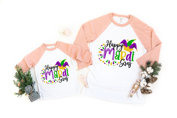 Happy Mardi Gras Beads Fun Unisex Tee Raglan shirt, Mardi Gras Raglan, New Orleans Tee, Mardi Gras Party Carnival Raglan Cypress DTF