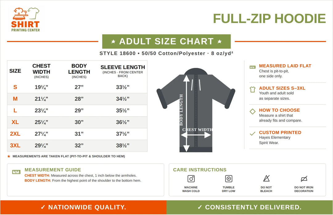 Hayes Elementary Full-Zip Hoodie | Adult & Youth Cypress DTF