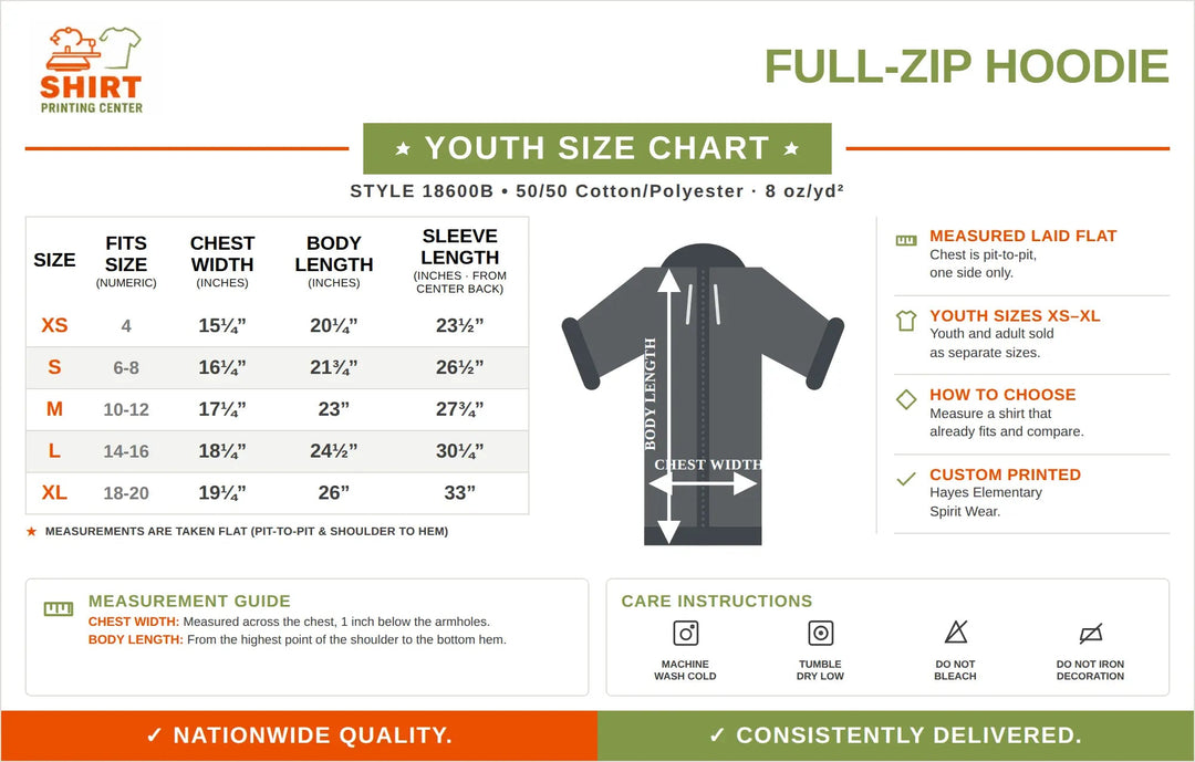 Hayes Elementary Full-Zip Hoodie | Adult & Youth Cypress DTF