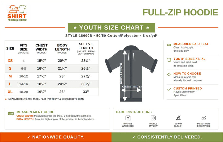 Hayes Elementary Full-Zip Hoodie | Adult & Youth Cypress DTF