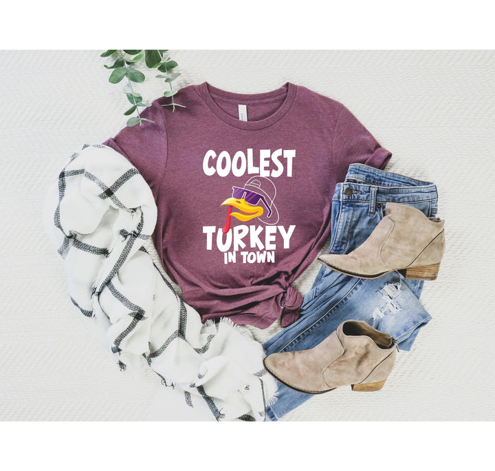 Kids Thanksgiving Shirt | Coolest Turkey in Town Tee Cypress DTF