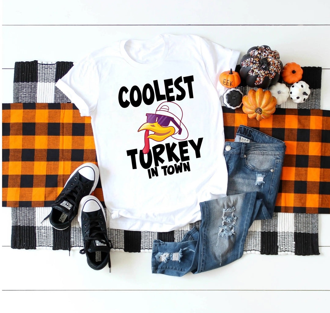 Kids Thanksgiving Shirt | Coolest Turkey in Town Tee Cypress DTF