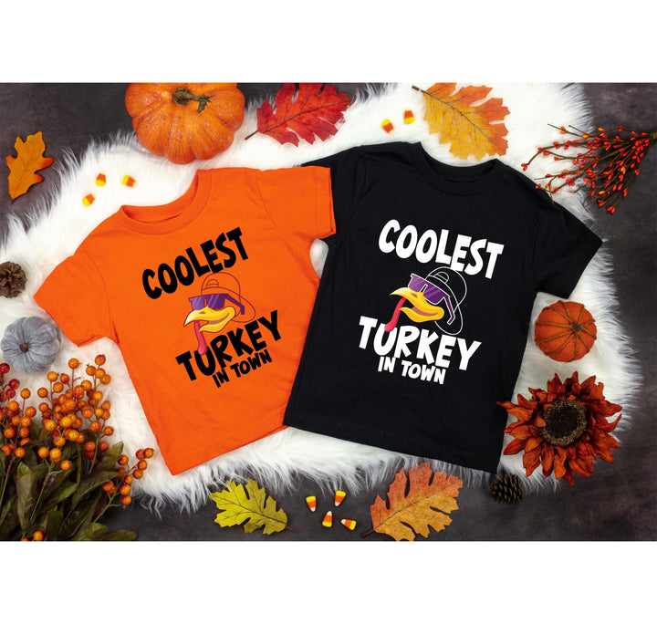 Kids Thanksgiving Shirt | Coolest Turkey in Town Tee Cypress DTF