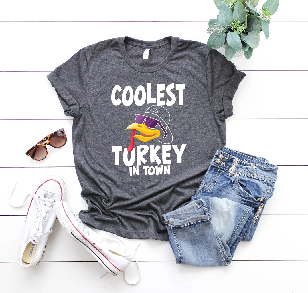 Kids Thanksgiving Shirt | Coolest Turkey in Town Tee Cypress DTF