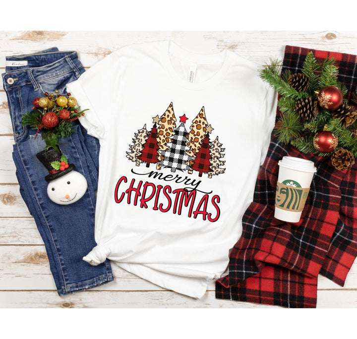 Ladies Merry Christmas Shirt | Christmas Tree Leopard Print Tee Cypress DTF