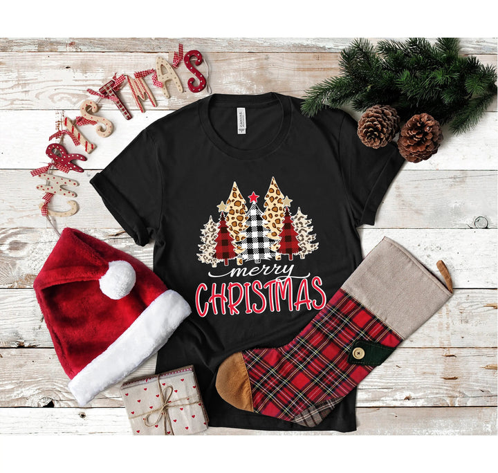 Ladies Merry Christmas Shirt | Christmas Tree Leopard Print Tee Cypress DTF