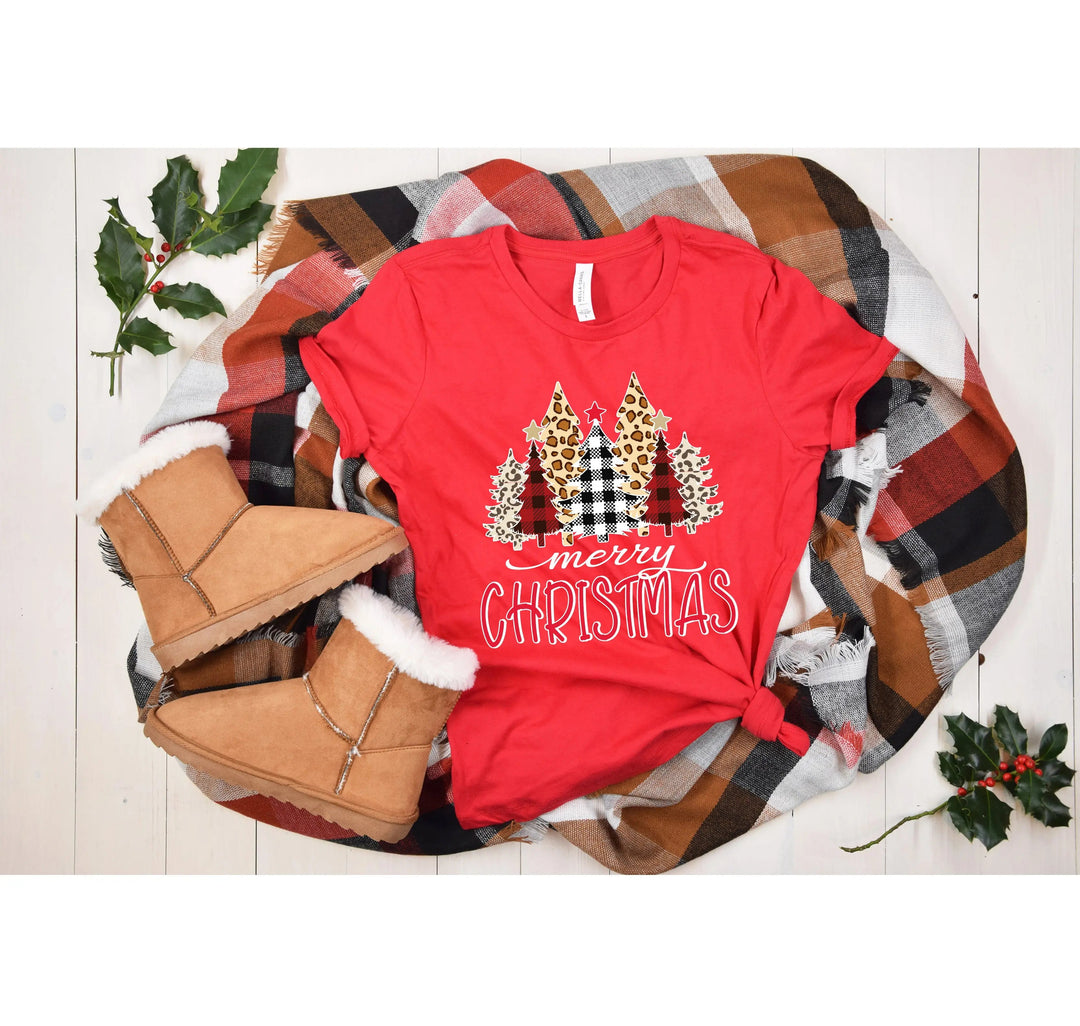 Ladies Merry Christmas Shirt | Christmas Tree Leopard Print Tee Cypress DTF
