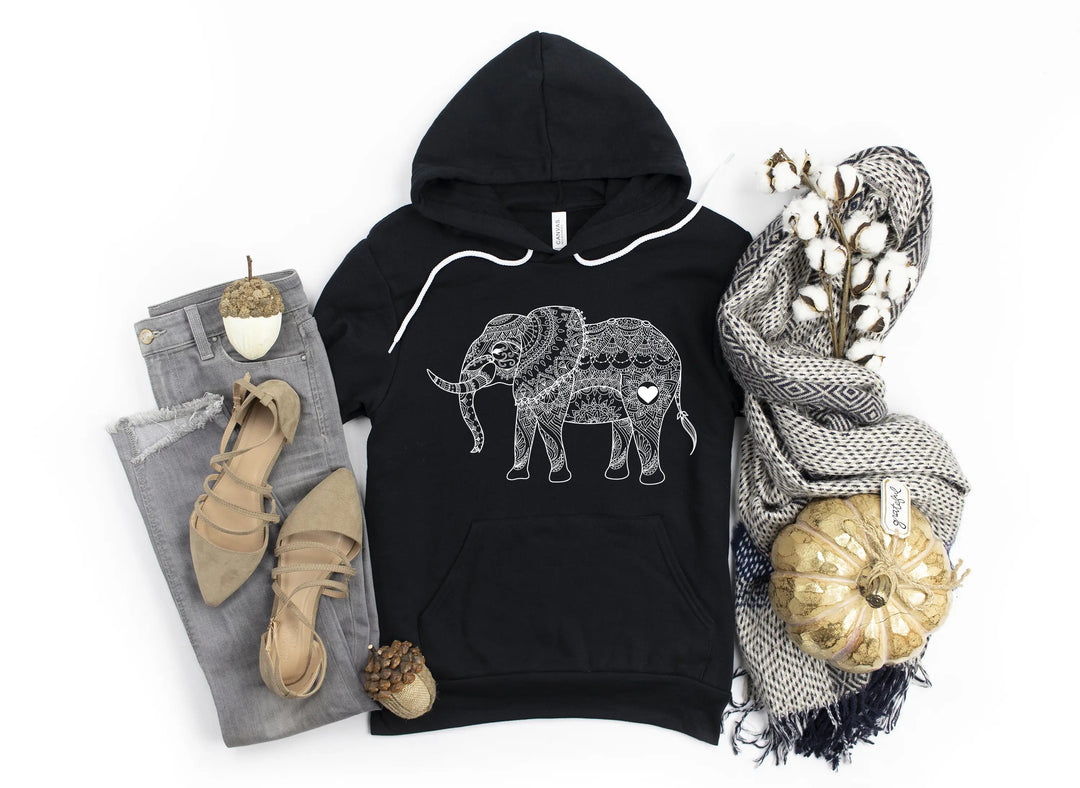 Mandala Elephant Hoodie - Boho Zoo Animal Gift for Elephant Lovers Cypress DTF