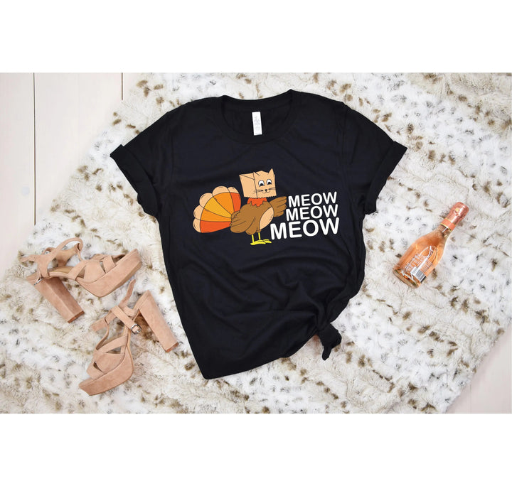 Meow Meow Funny Turkey Thanksgiving Shirt | Thanksgiving Cat Family Tee Cypress DTF