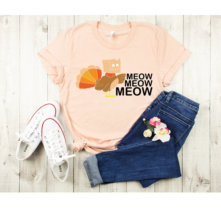 Meow Meow Funny Turkey Thanksgiving Shirt | Thanksgiving Cat Family Tee Cypress DTF