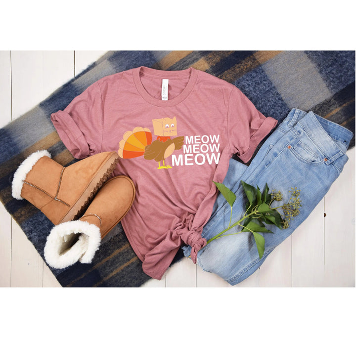 Meow Meow Funny Turkey Thanksgiving Shirt | Thanksgiving Cat Family Tee Cypress DTF