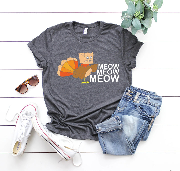 Meow Meow Funny Turkey Thanksgiving Shirt | Thanksgiving Cat Family Tee Cypress DTF