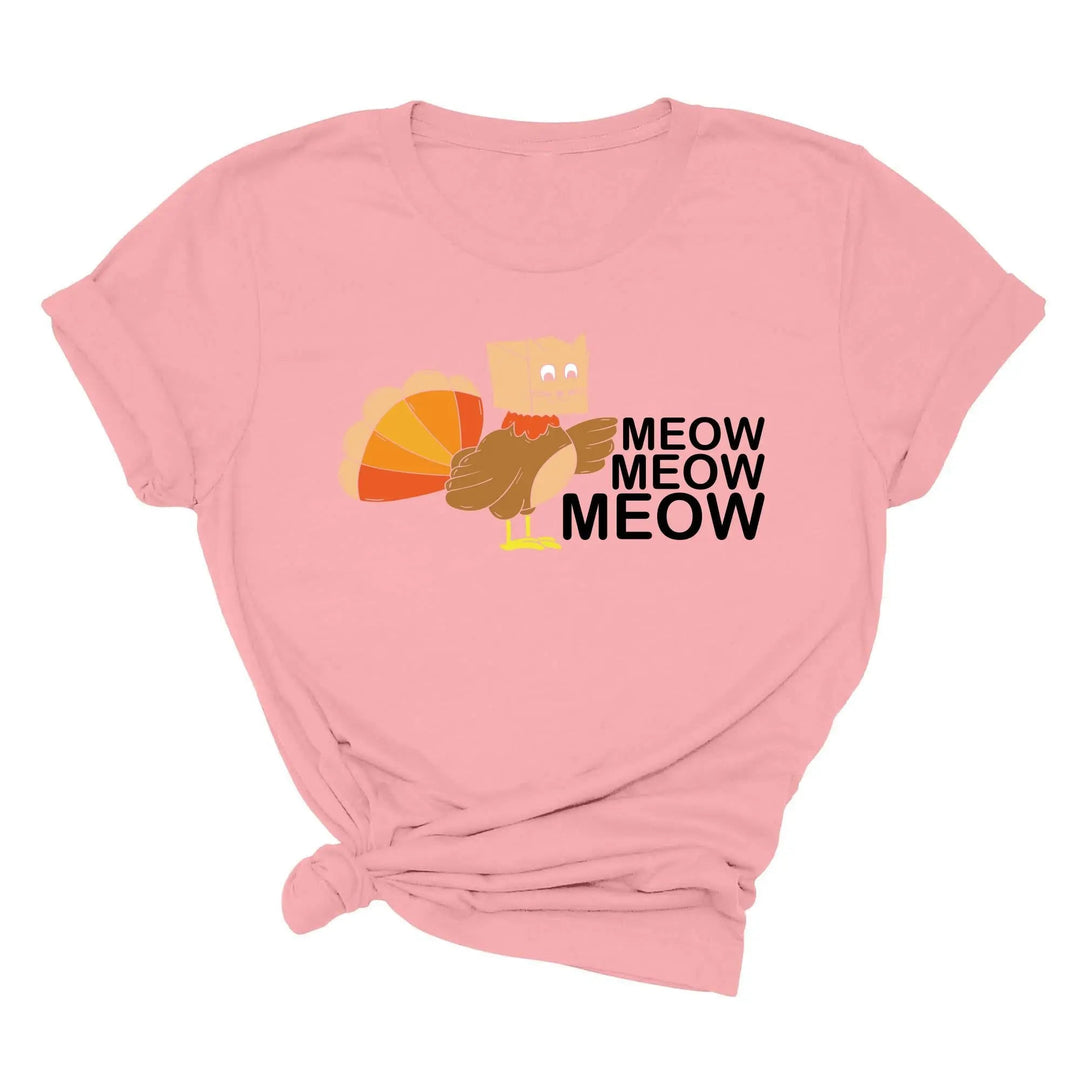 Meow Meow Funny Turkey Thanksgiving Shirt | Thanksgiving Cat Family Tee Cypress DTF