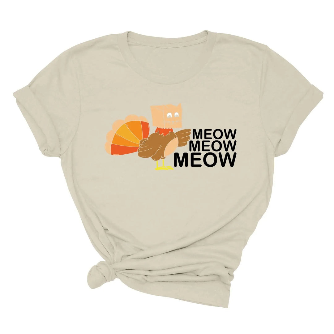 Meow Meow Funny Turkey Thanksgiving Shirt | Thanksgiving Cat Family Tee Cypress DTF