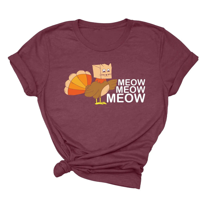 Meow Meow Funny Turkey Thanksgiving Shirt | Thanksgiving Cat Family Tee Cypress DTF