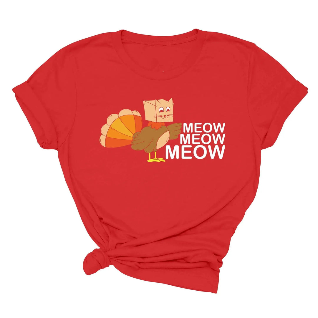 Meow Meow Funny Turkey Thanksgiving Shirt | Thanksgiving Cat Family Tee Cypress DTF