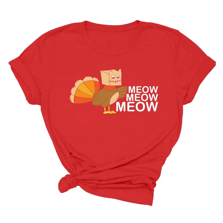 Meow Meow Funny Turkey Thanksgiving Shirt | Thanksgiving Cat Family Tee Cypress DTF