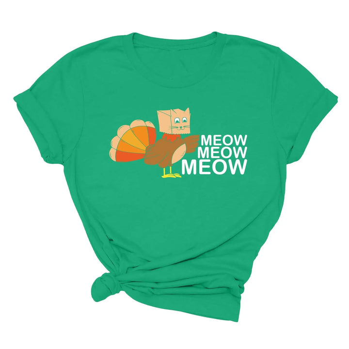 Meow Meow Funny Turkey Thanksgiving Shirt | Thanksgiving Cat Family Tee Cypress DTF