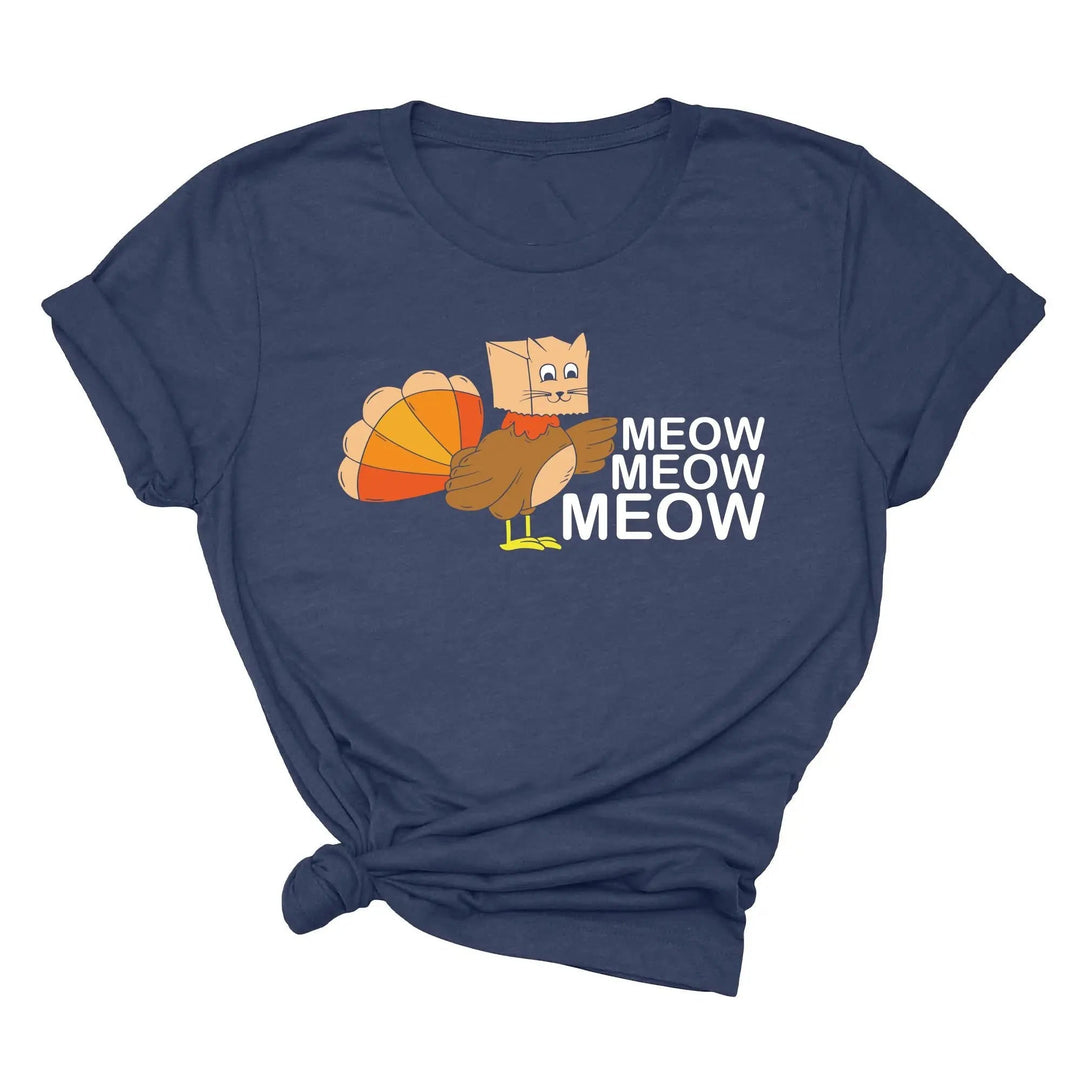 Meow Meow Funny Turkey Thanksgiving Shirt | Thanksgiving Cat Family Tee Cypress DTF