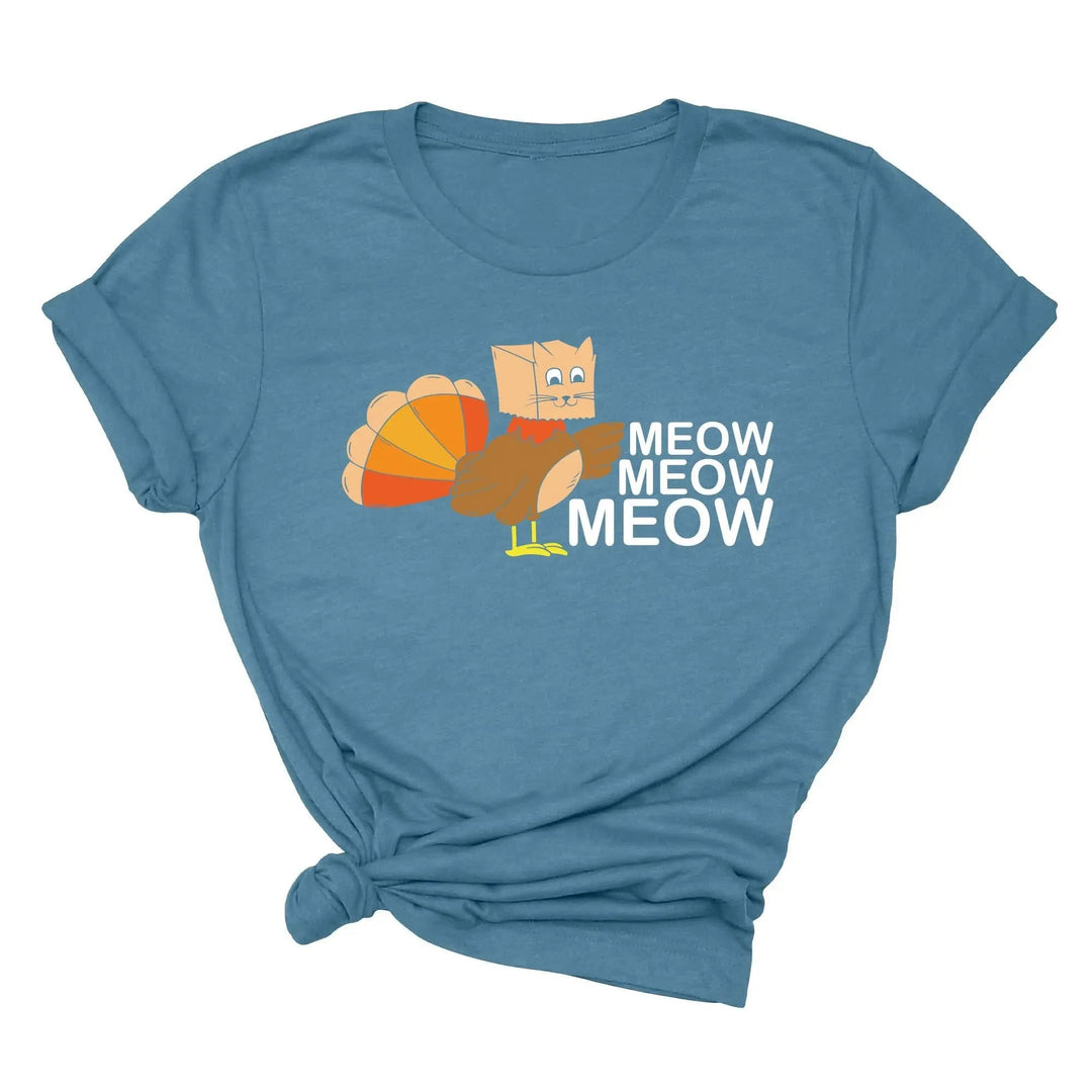 Meow Meow Funny Turkey Thanksgiving Shirt | Thanksgiving Cat Family Tee Cypress DTF