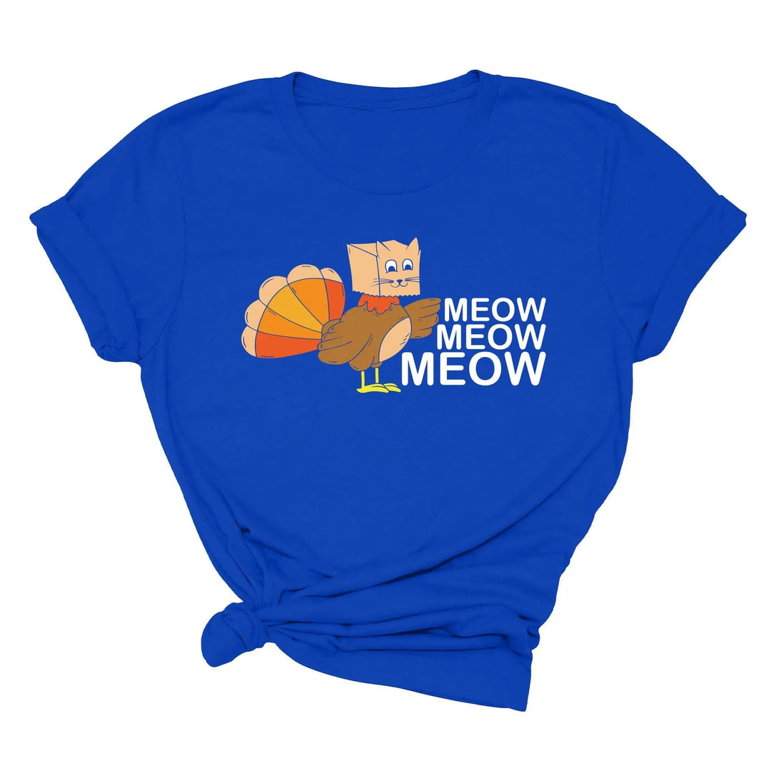 Meow Meow Funny Turkey Thanksgiving Shirt | Thanksgiving Cat Family Tee Cypress DTF