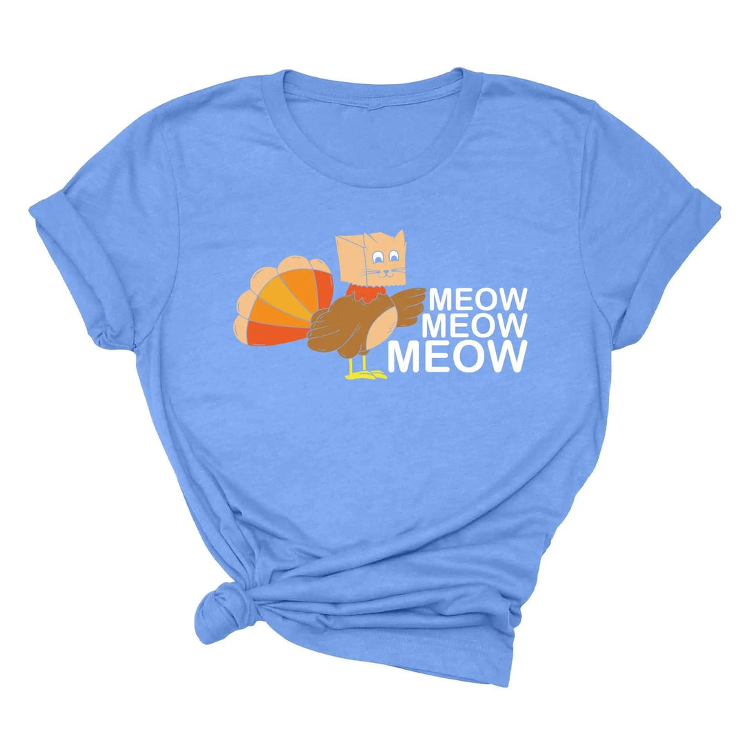 Meow Meow Funny Turkey Thanksgiving Shirt | Thanksgiving Cat Family Tee Cypress DTF