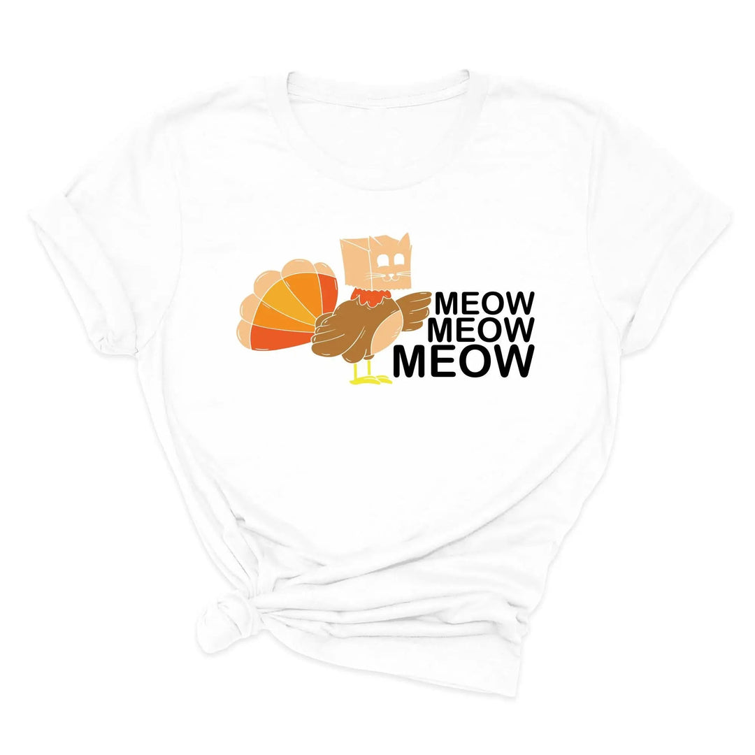 Meow Meow Funny Turkey Thanksgiving Shirt | Thanksgiving Cat Family Tee Cypress DTF