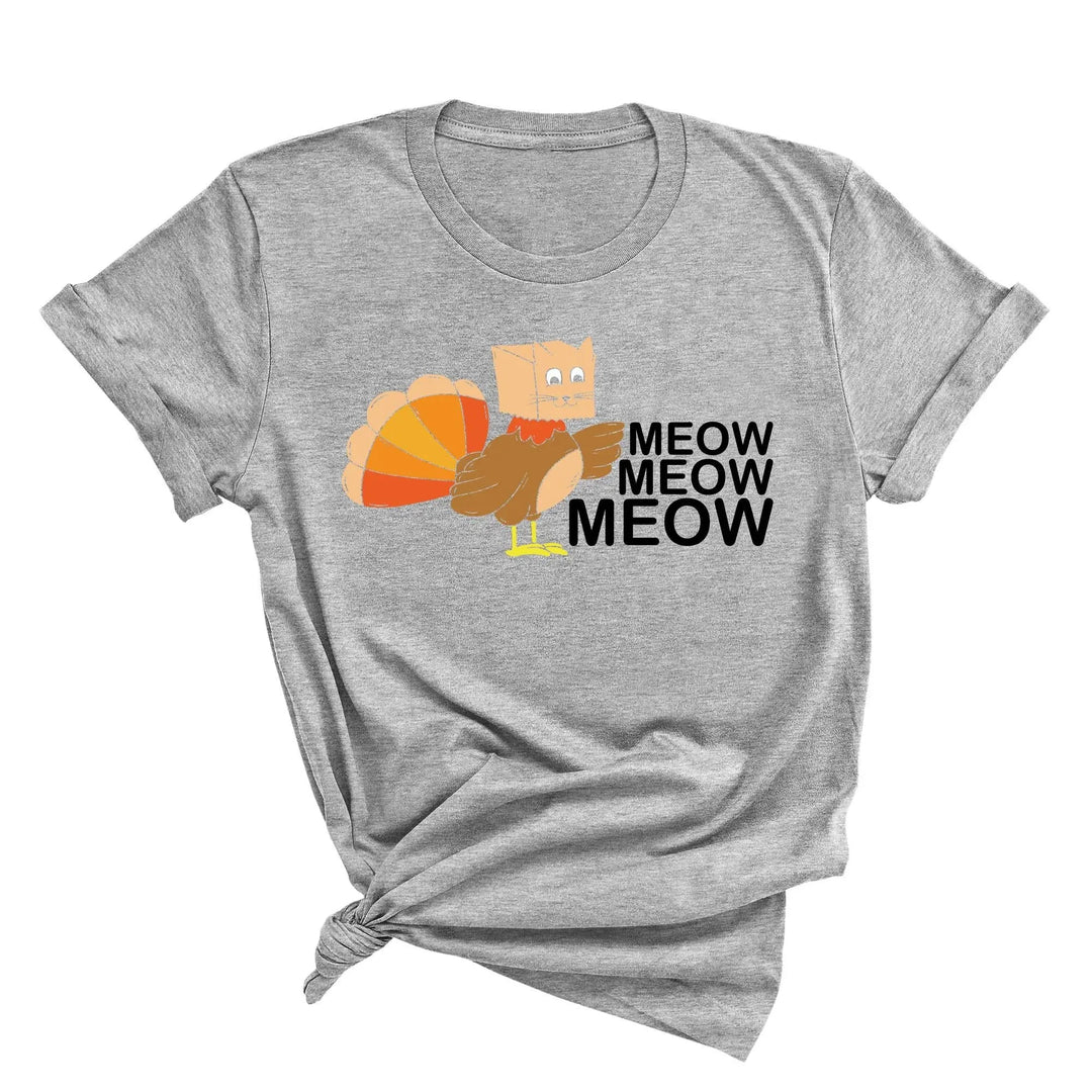 Meow Meow Funny Turkey Thanksgiving Shirt | Thanksgiving Cat Family Tee Cypress DTF