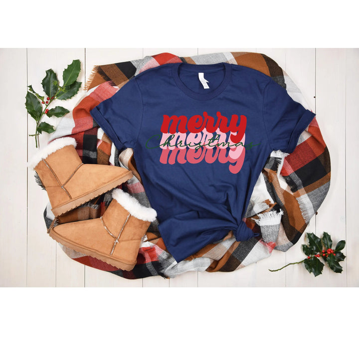 Merry Merry Merry Christmas Shirt | Festive Family Holiday Tee Cypress DTF