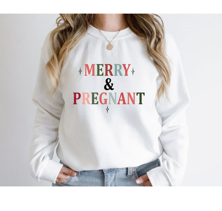 Merry & Pregnant Christmas Sweatshirt - Couples & Announcement Tee Cypress DTF