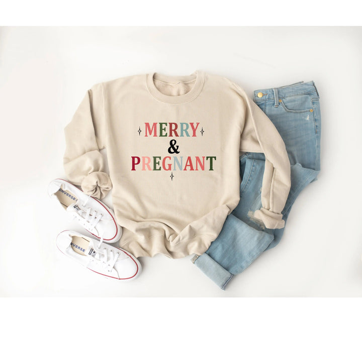 Merry & Pregnant Christmas Sweatshirt - Couples & Announcement Tee Cypress DTF
