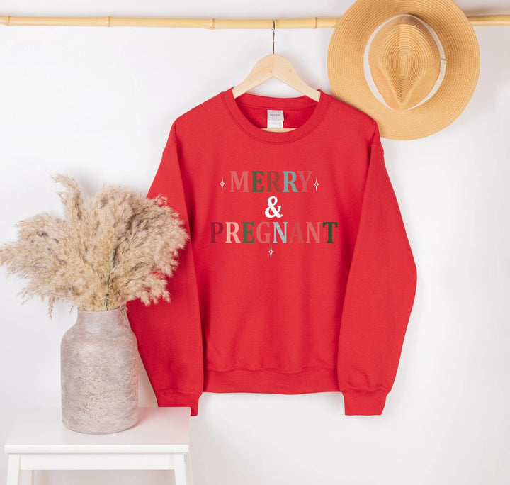 Merry & Pregnant Christmas Sweatshirt - Couples & Announcement Tee Cypress DTF