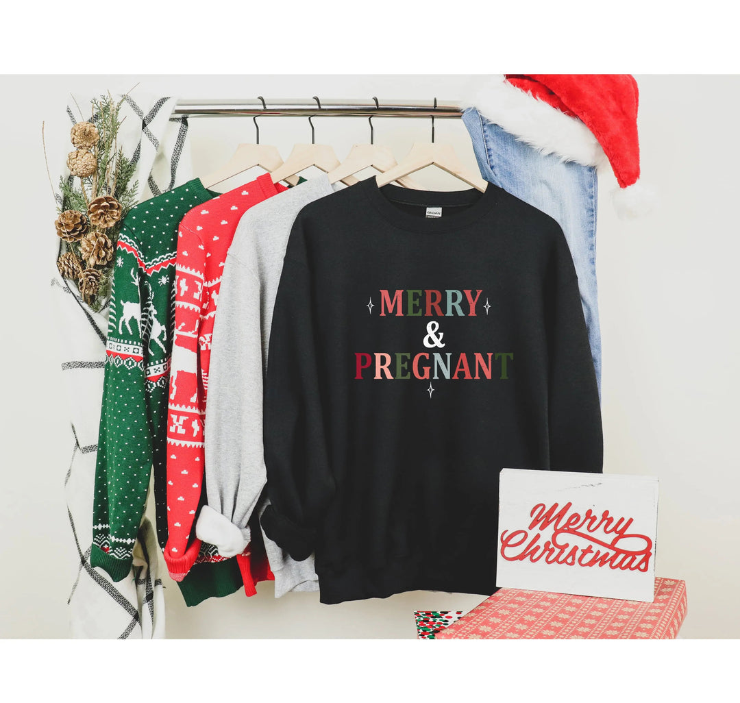 Merry & Pregnant Christmas Sweatshirt - Couples & Announcement Tee Cypress DTF