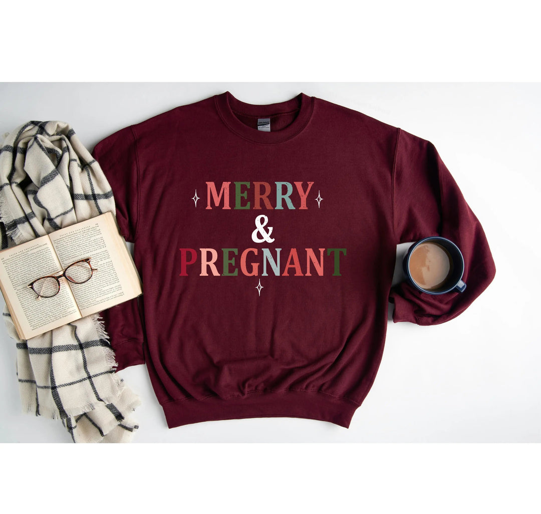 Merry & Pregnant Christmas Sweatshirt - Couples & Announcement Tee Cypress DTF