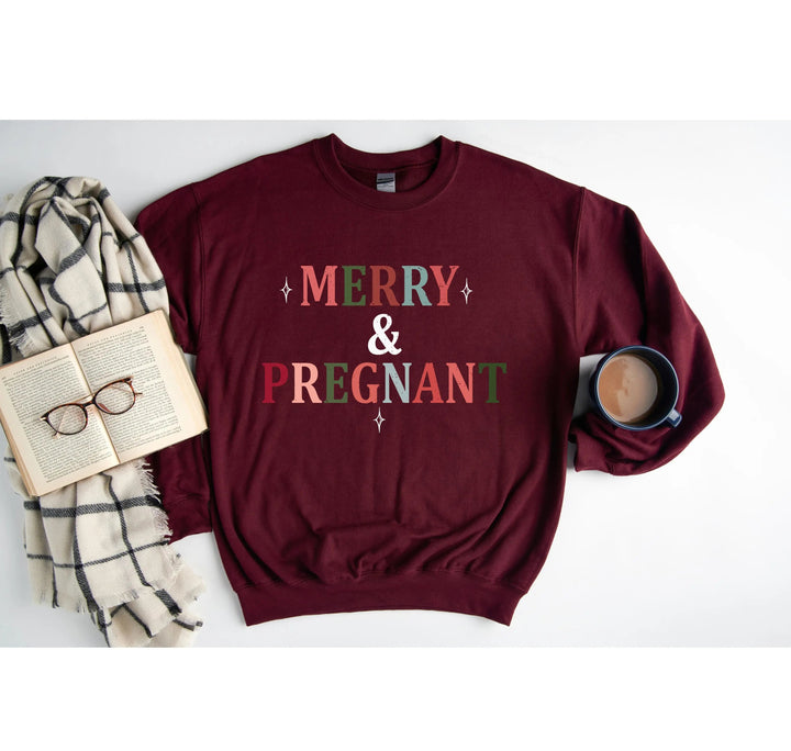 Merry & Pregnant Christmas Sweatshirt - Couples & Announcement Tee Cypress DTF
