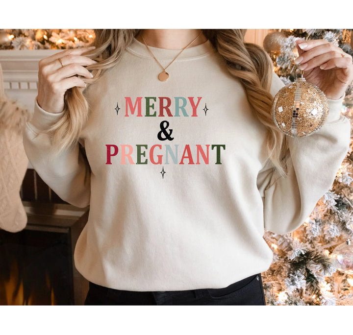 Merry & Pregnant Christmas Sweatshirt - Couples & Announcement Tee Cypress DTF