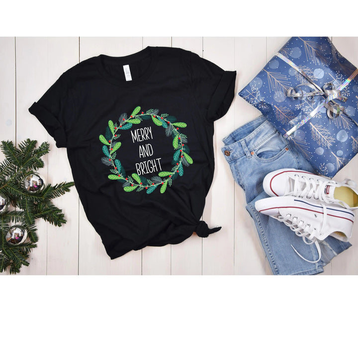 Merry and Bright Christmas Shirt | Trendy Holiday Tee for Women Cypress DTF