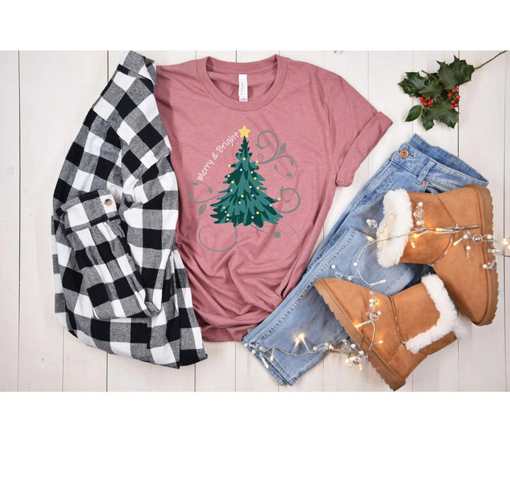 Merry and Bright Shirt | Christmas Tree Family Tee Cypress DTF