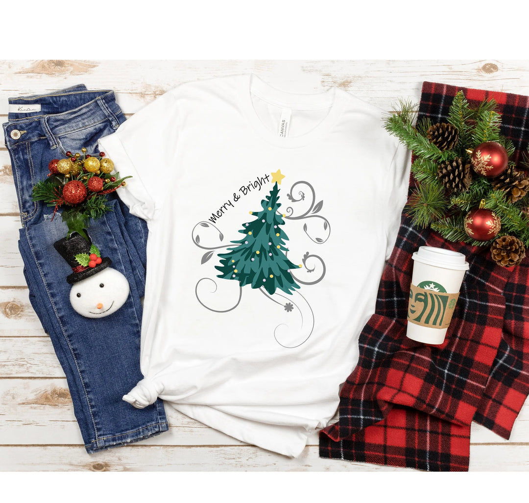 Merry and Bright Shirt | Christmas Tree Family Tee Cypress DTF